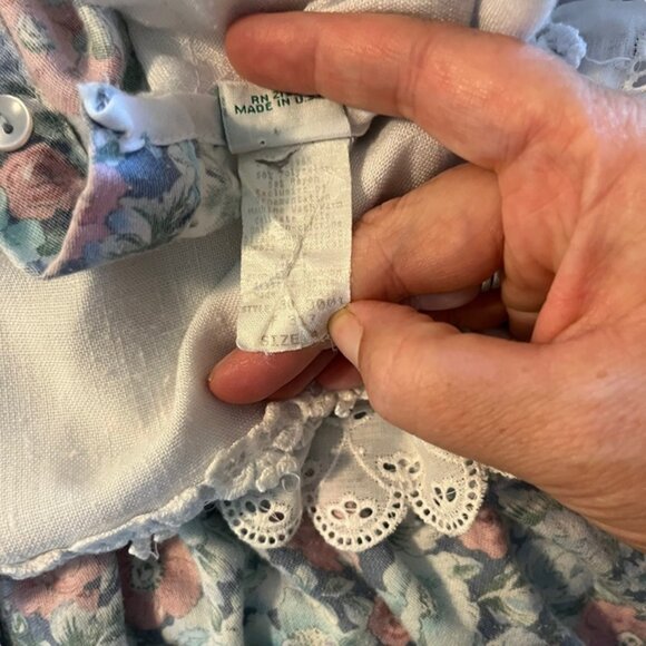 Vtg girls dress 4T Peaches N Cream green floral prairie long sleeve - Picture 2 of 6